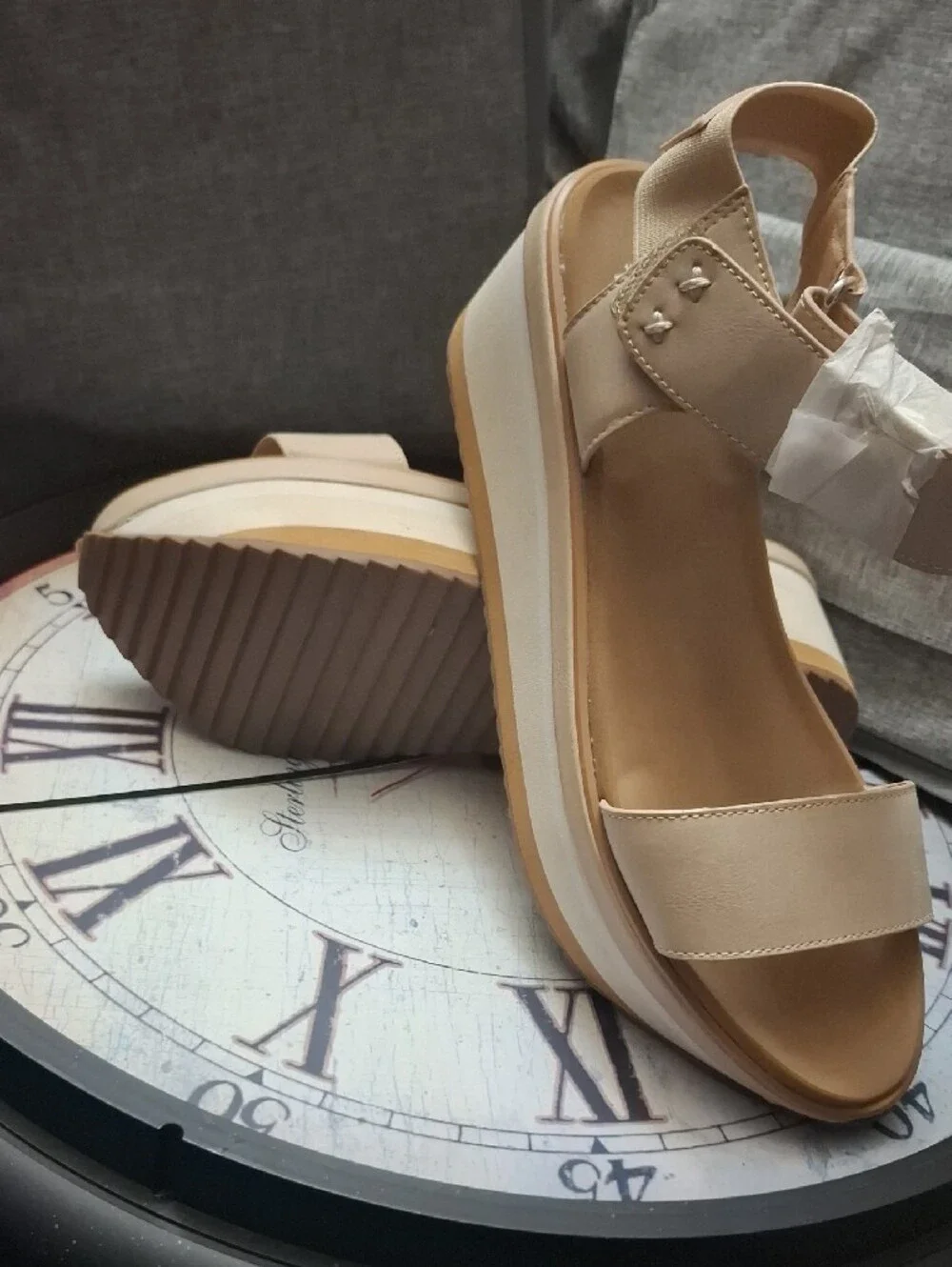 Yellow Box Beige Platform Sandals with Ankle Strap